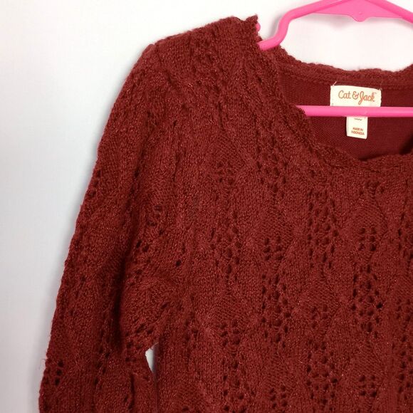 ⭐ Cat & Jack Crochet Knit Lined Sweater Dress 3/4 Sleeve Acrylic Blnd Small 6/6X - Picture 4 of 7